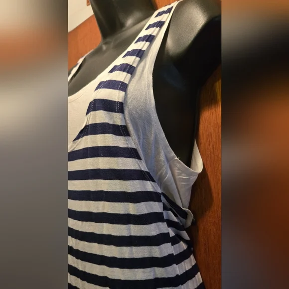 NM Clothing Co. Striped Blue & White layered long Tank Top szL - Picture 3 of 7
